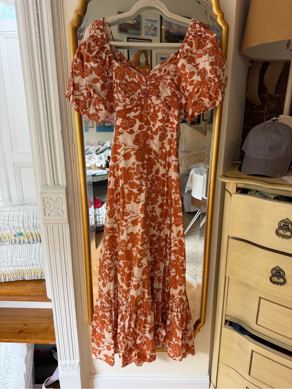 English Factory Floral Print Maxi Dress in Peach/Sienna